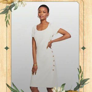 Ann Taylor Doubleweave Side Button Sheath Dress In Winter White NWT